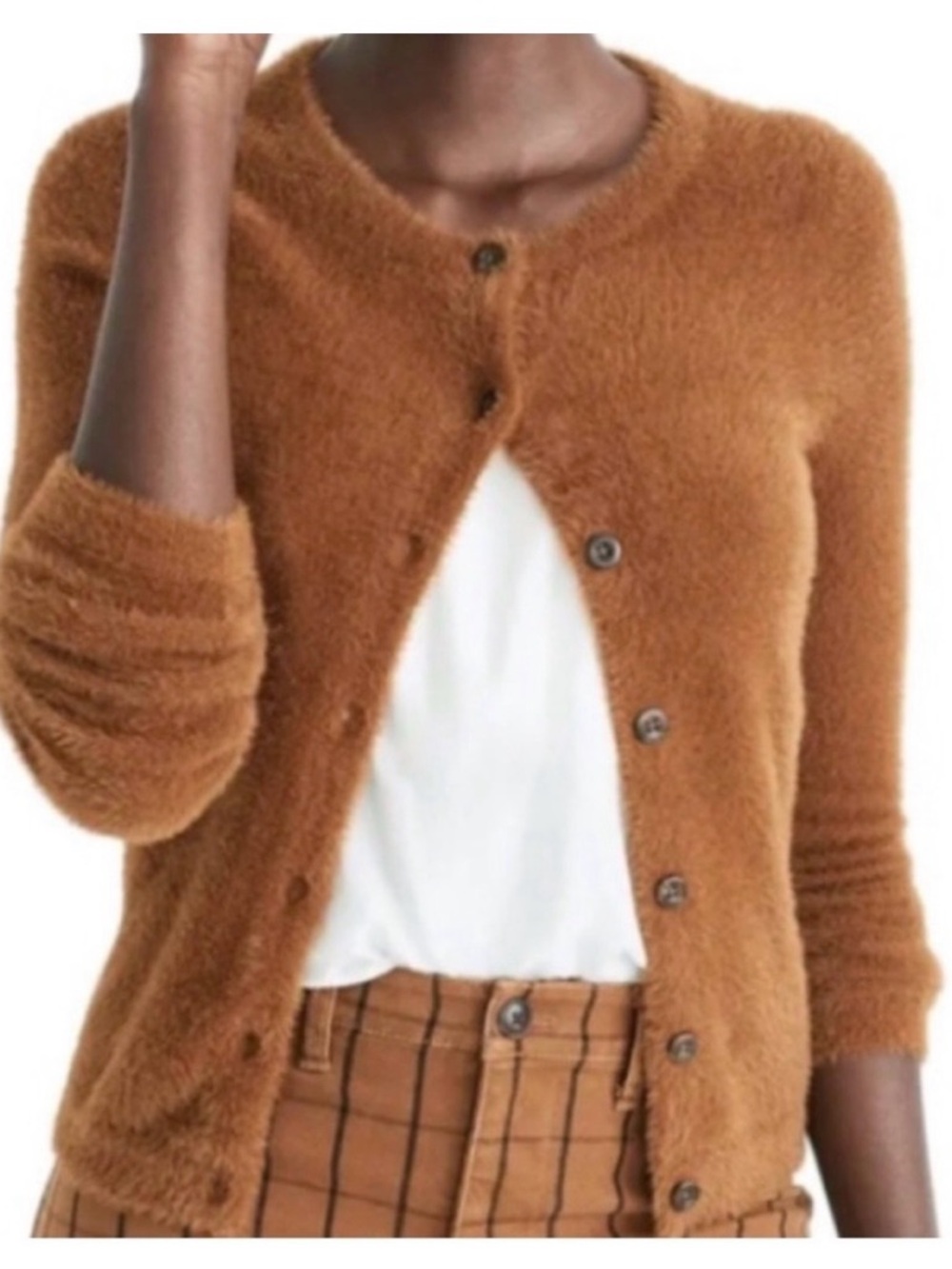 Madewell Fuzzy Knit Crewneck Sweater in Camel Brown